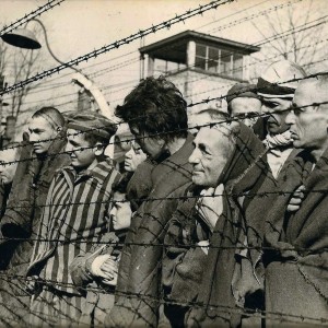 Old photo of Auschwitz camp prisoners